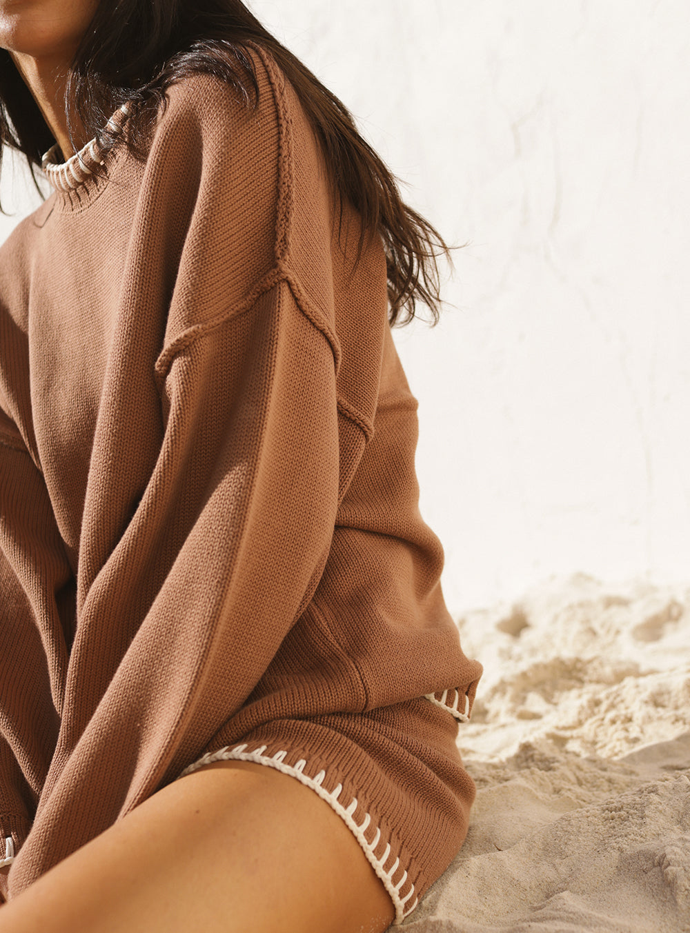 Mocha Stitched Knit Jumper